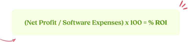 Net profit divided by software expenses times 100 equals the percent of ROI